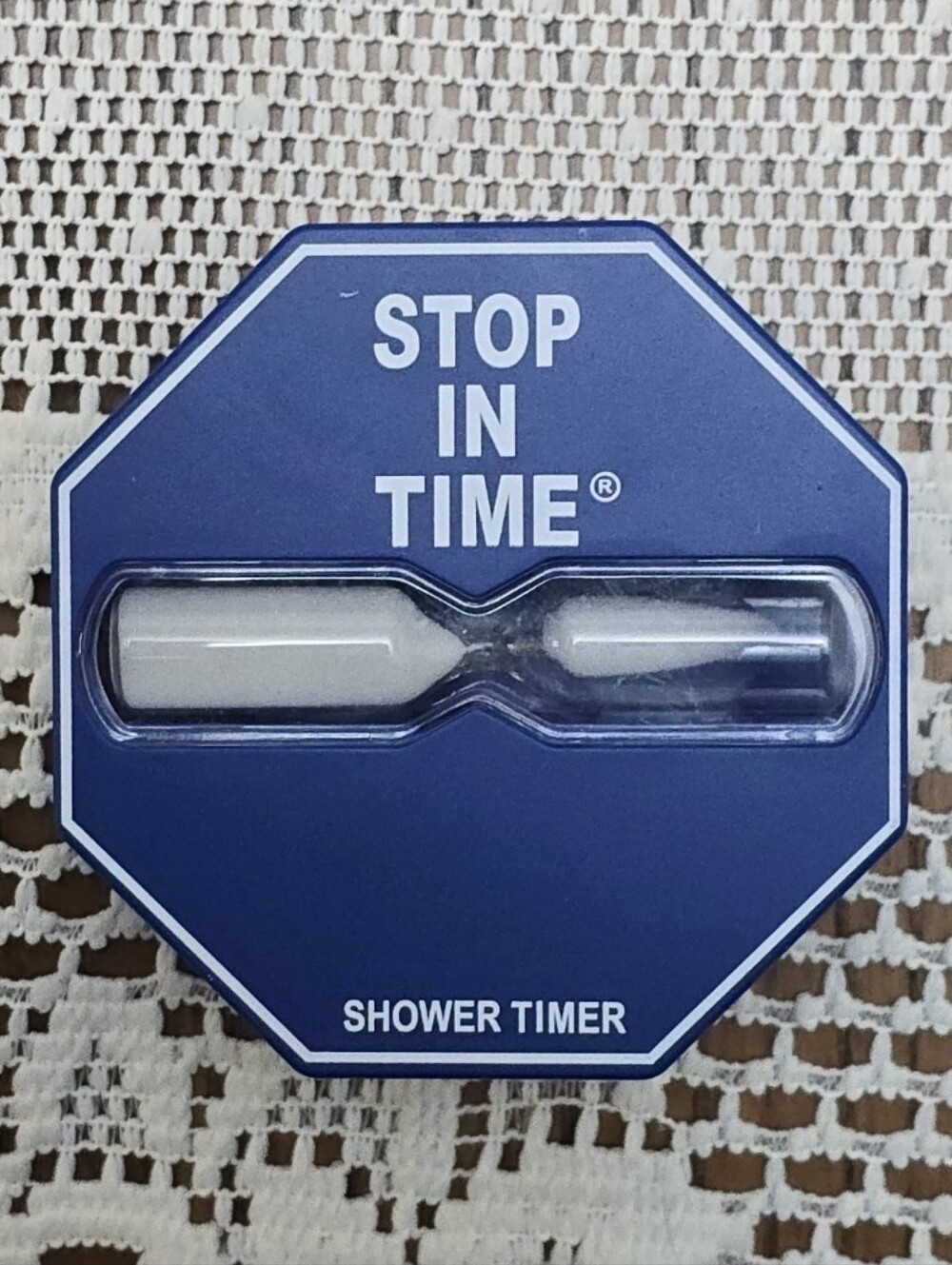 5 Minute Shower Timer Hourglass Type Suction Cup STOP IN TIME Blue Sand Timer